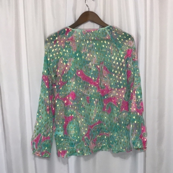Lilly Pulitzer Rilla Tropical Print Silk Blouse Small - Picture 3 of 13